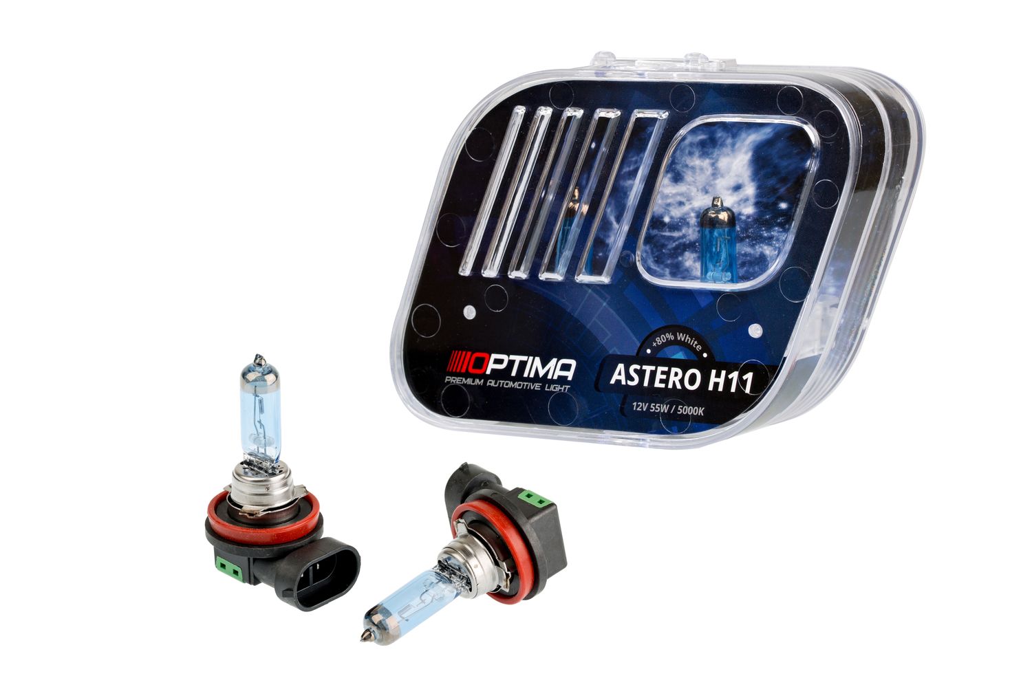 Галогенная лампа Optima Astero H11 +80% White 5000K, 12V, 55W (№ HASH11) Галогенная лампа Optima Astero H11 +80% White 5000K, 12V, 55W (№ HASH11)