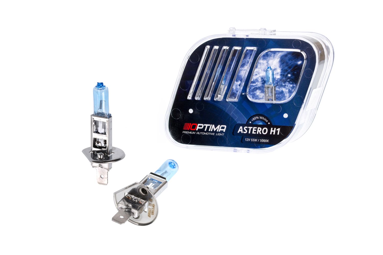 Галогенная лампа Optima Astero H1 +80% White 5000K, 12V, 55W (№ HASH1) Галогенная лампа Optima Astero H1 +80% White 5000K, 12V, 55W (№ HASH1)